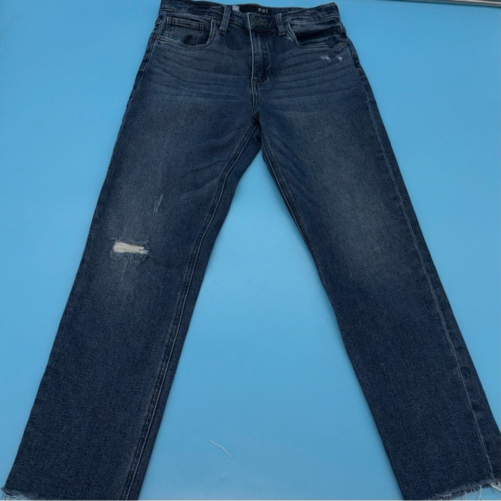 Kut Women’s Jeans Rachel Mom High Rise Distressed Straight Leg Blue Size 00